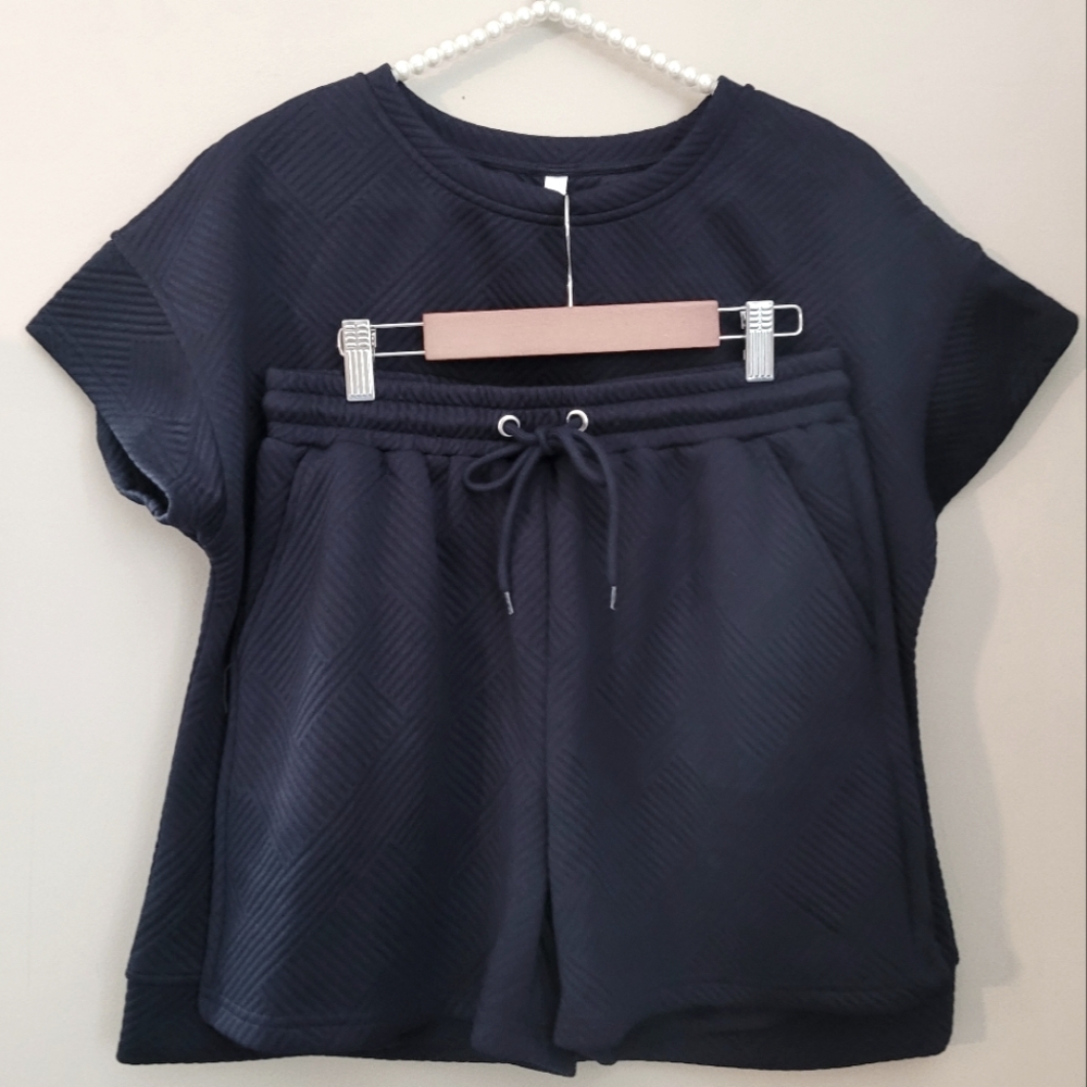 Navy Blue Short Sleeve Top and Shorts Set